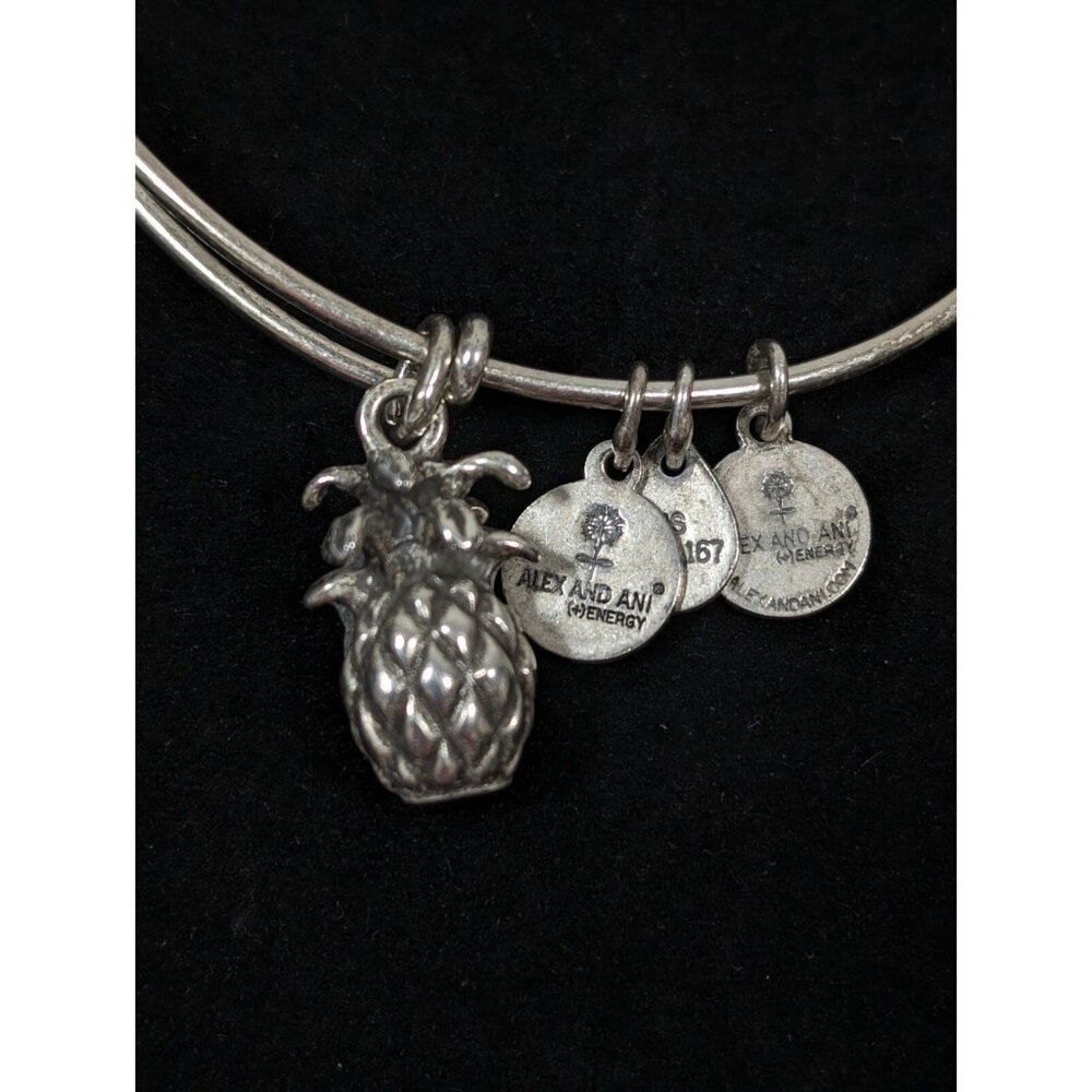 Alex Ani Silver Tone Pineapple Charm Bangle Bracelet 7.5‎ in